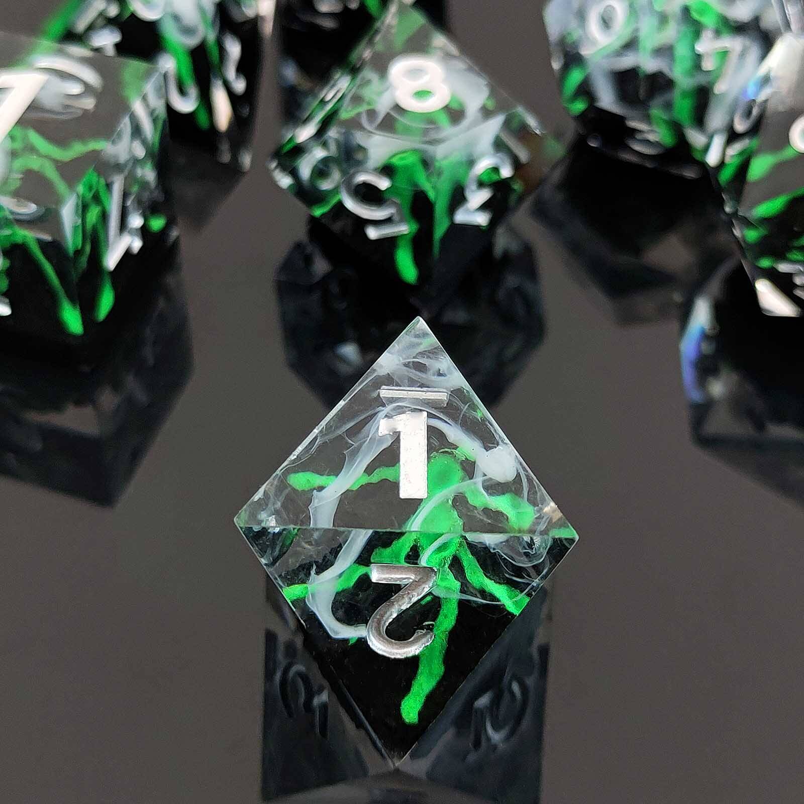 Rpg Unique 7 Polyhedral Dice Set DnD - Green Volcano - Dice of Dragons