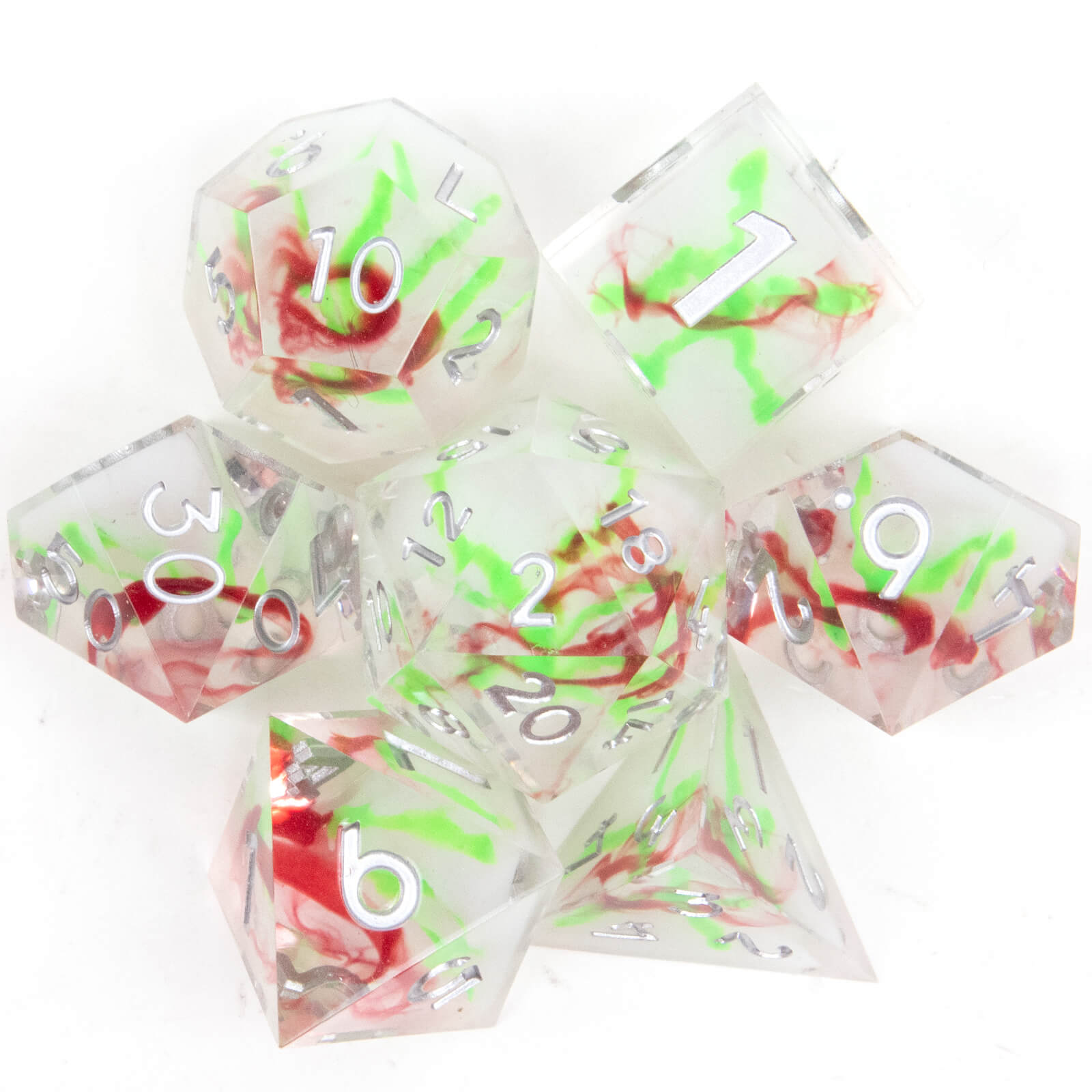 Rpg Unique 7 Polyhedral Dice Set DnD - Fluorescent Green Volcano - Dice of Dragons