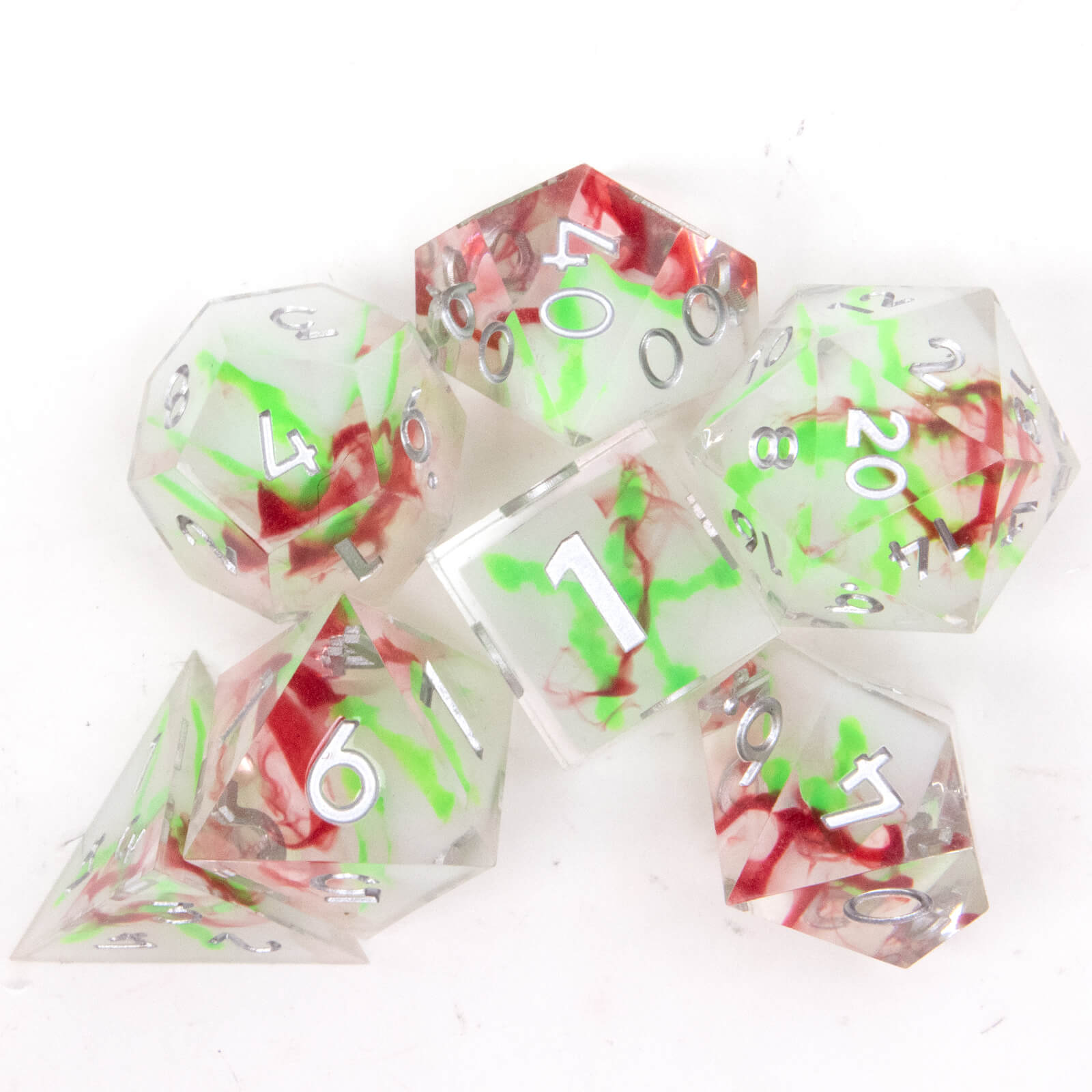 Rpg Unique 7 Polyhedral Dice Set DnD - Fluorescent Green Volcano - Dice of Dragons