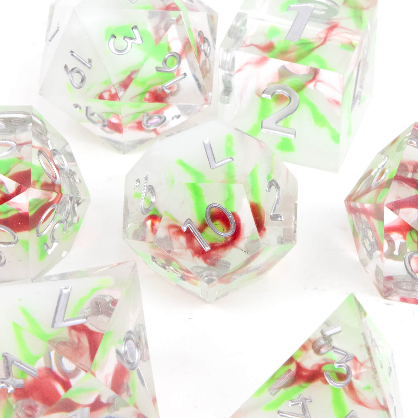 Rpg Unique 7 Polyhedral Dice Set DnD - Fluorescent Green Volcano - Dice of Dragons