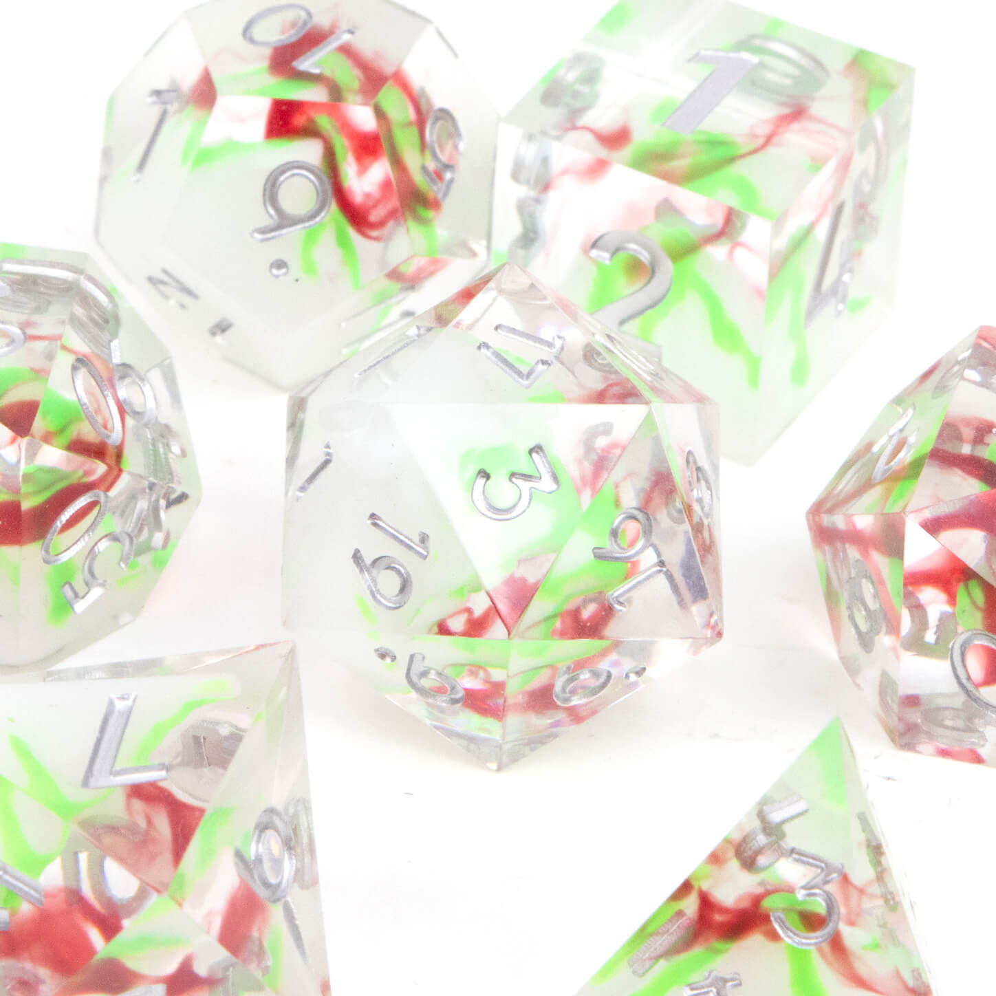 Rpg Unique 7 Polyhedral Dice Set DnD - Fluorescent Green Volcano - Dice of Dragons