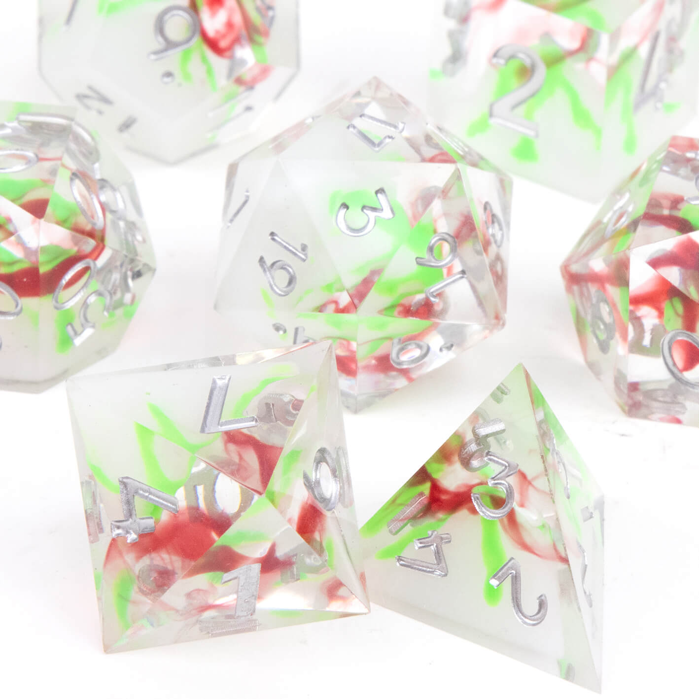 Rpg Unique 7 Polyhedral Dice Set DnD - Fluorescent Green Volcano - Dice of Dragons