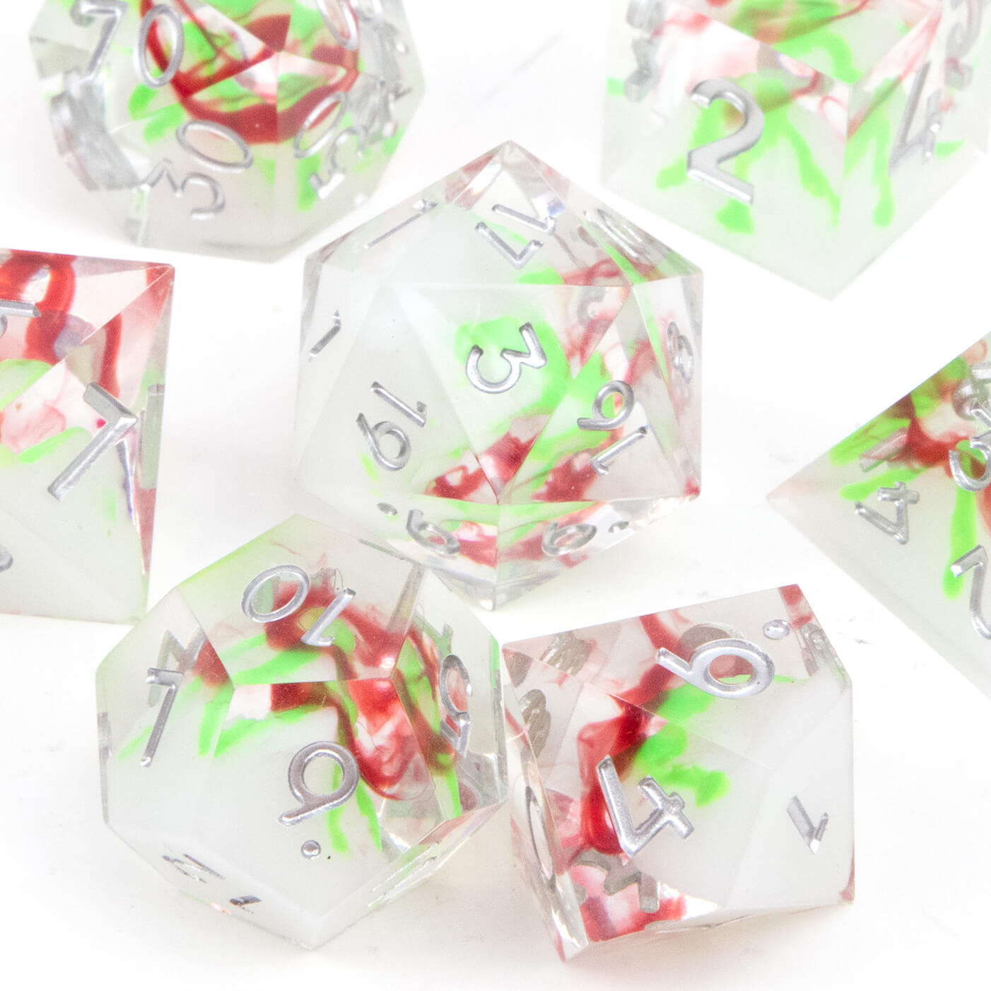 Rpg Unique 7 Polyhedral Dice Set DnD - Fluorescent Green Volcano - Dice of Dragons