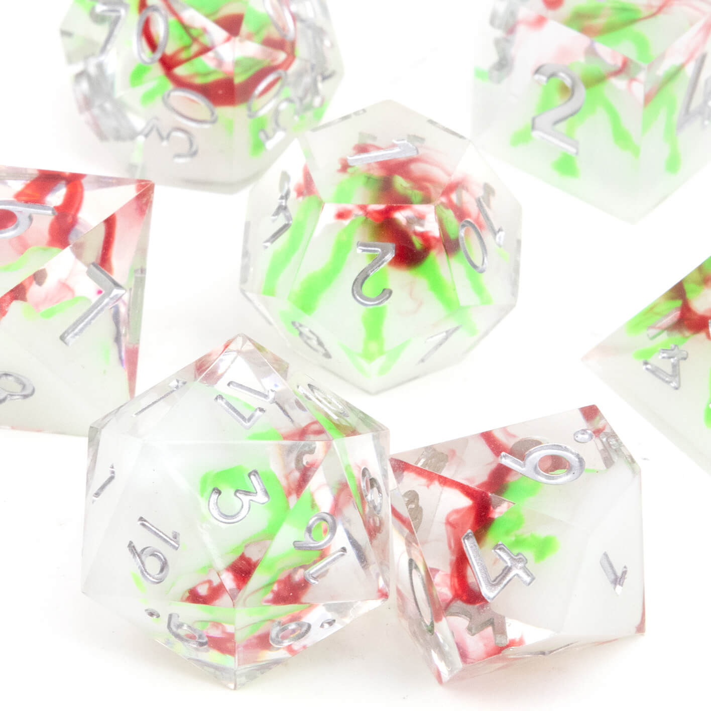 Rpg Unique 7 Polyhedral Dice Set DnD - Fluorescent Green Volcano - Dice of Dragons