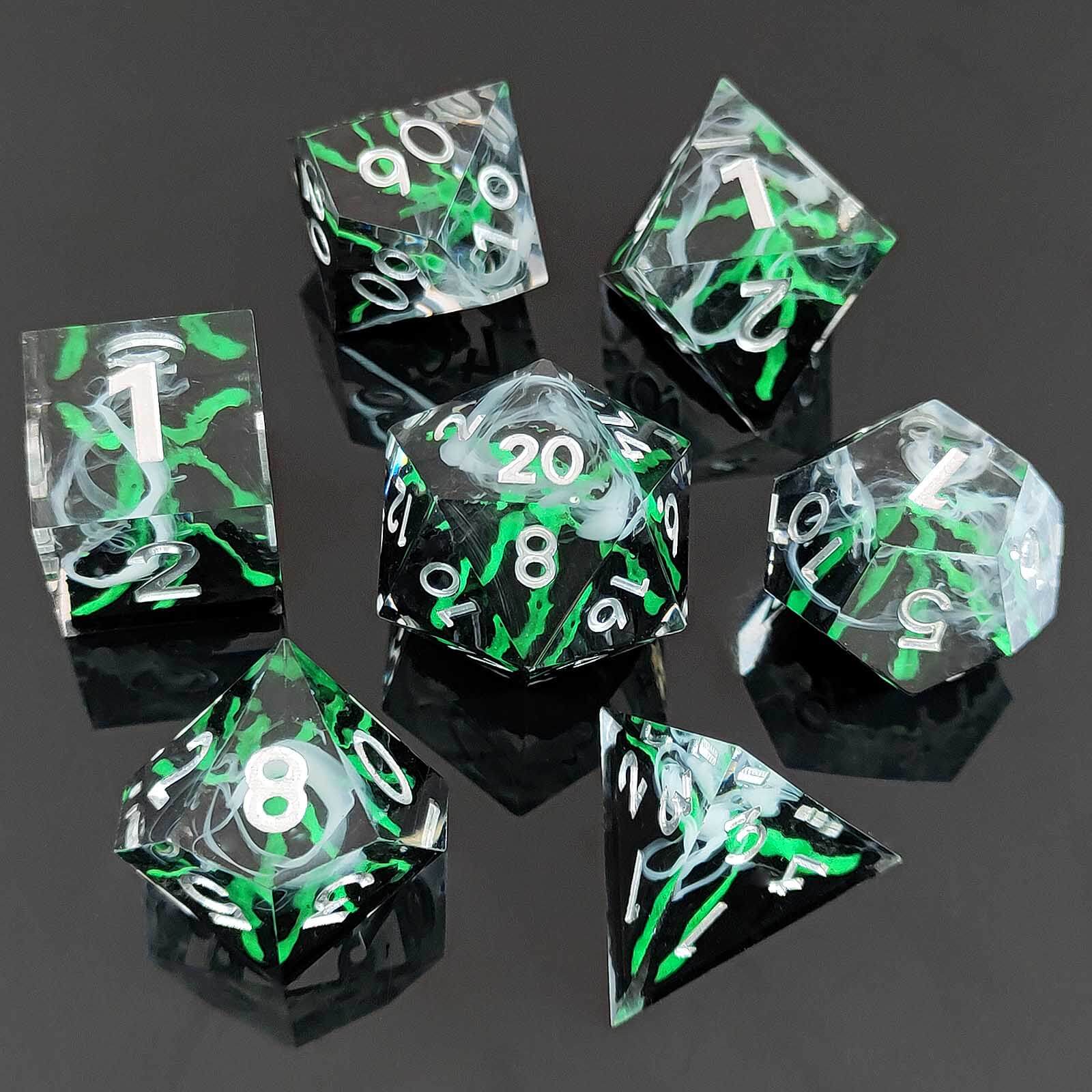 Rpg Unique 7 Polyhedral Dice Set DnD - Green Volcano - Dice of Dragons