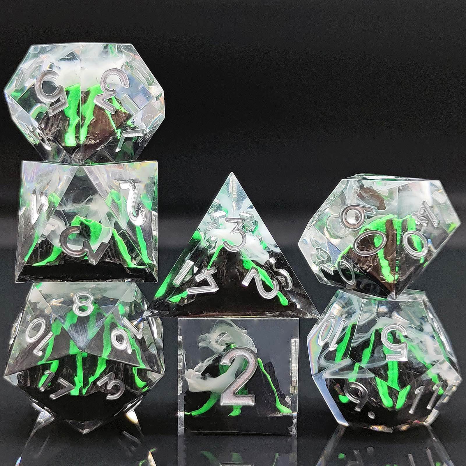 Rpg Unique 7 Polyhedral Dice Set DnD - Green Volcano - Dice of Dragons