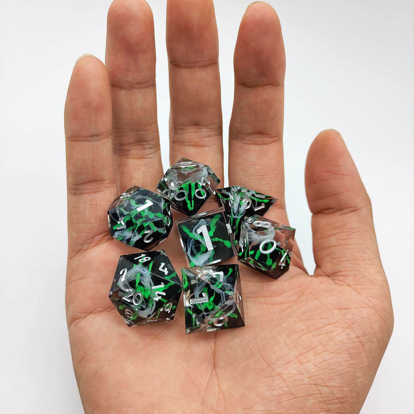 Rpg Unique 7 Polyhedral Dice Set DnD - Green Volcano - Dice of Dragons