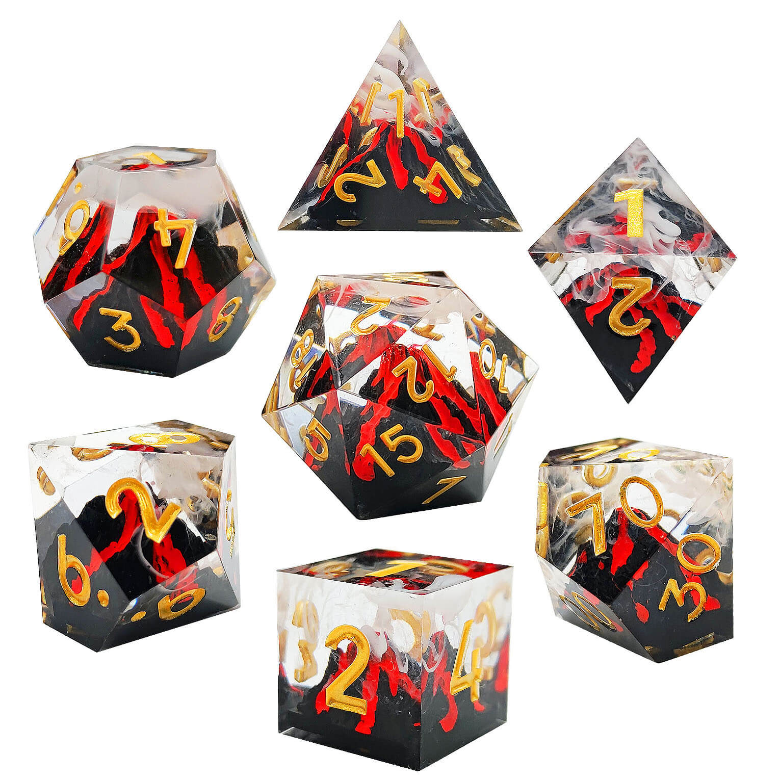 Rpg Unique 7 Polyhedral Dice Set DnD - Orange Volcano - Dice of Dragons