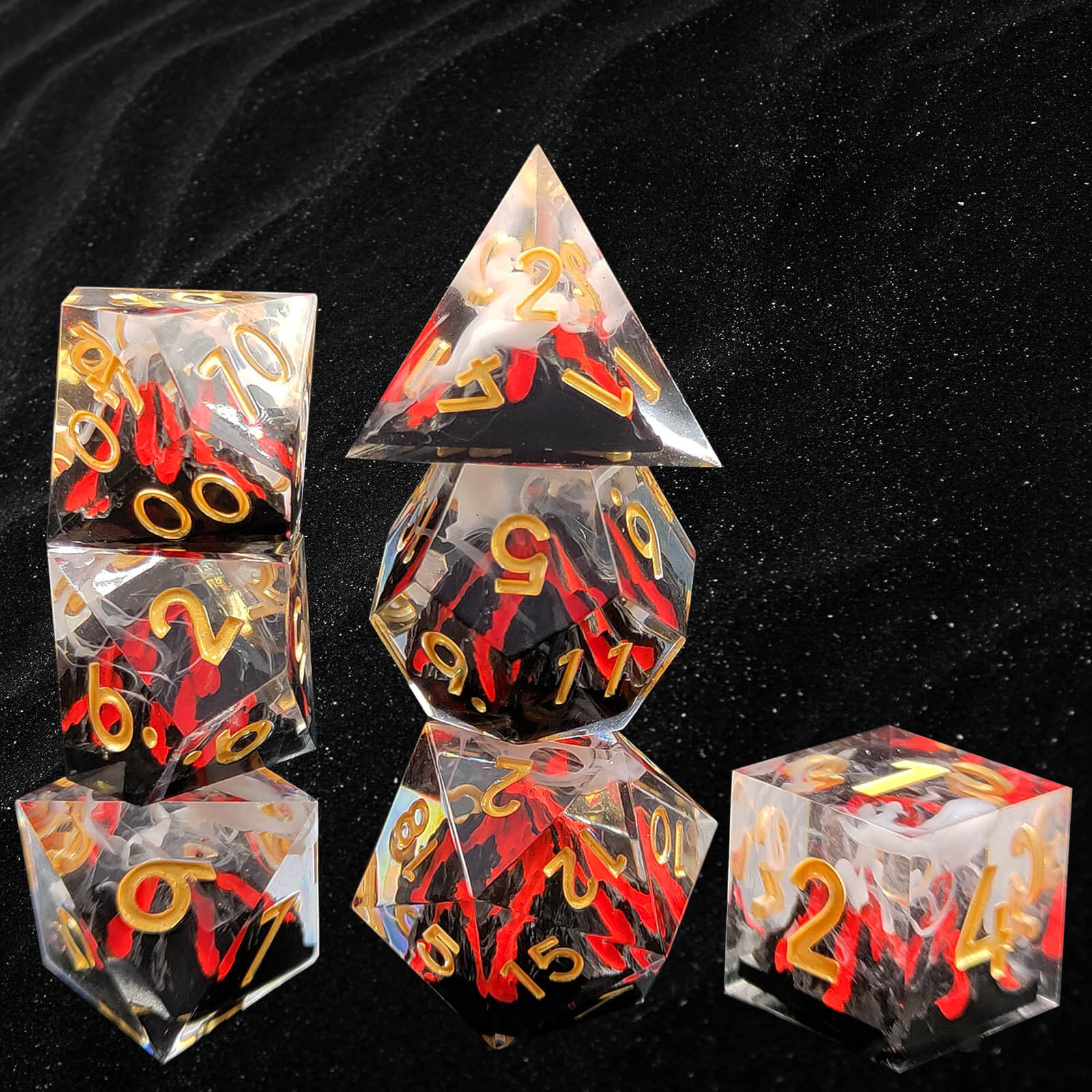 Rpg Unique 7 Polyhedral Dice Set DnD - Orange Volcano - Dice of Dragons