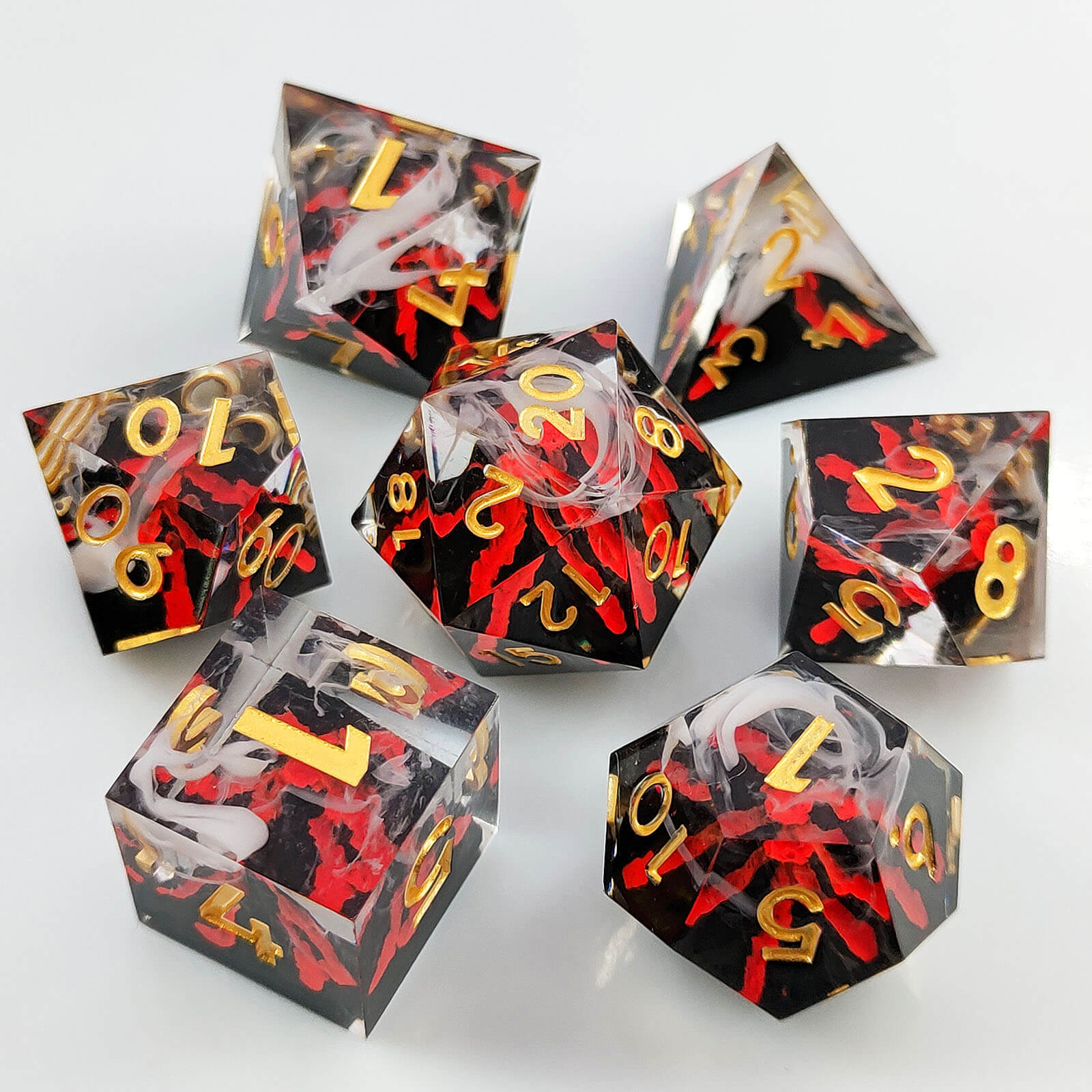 Rpg Unique 7 Polyhedral Dice Set DnD - Orange Volcano - Dice of Dragons