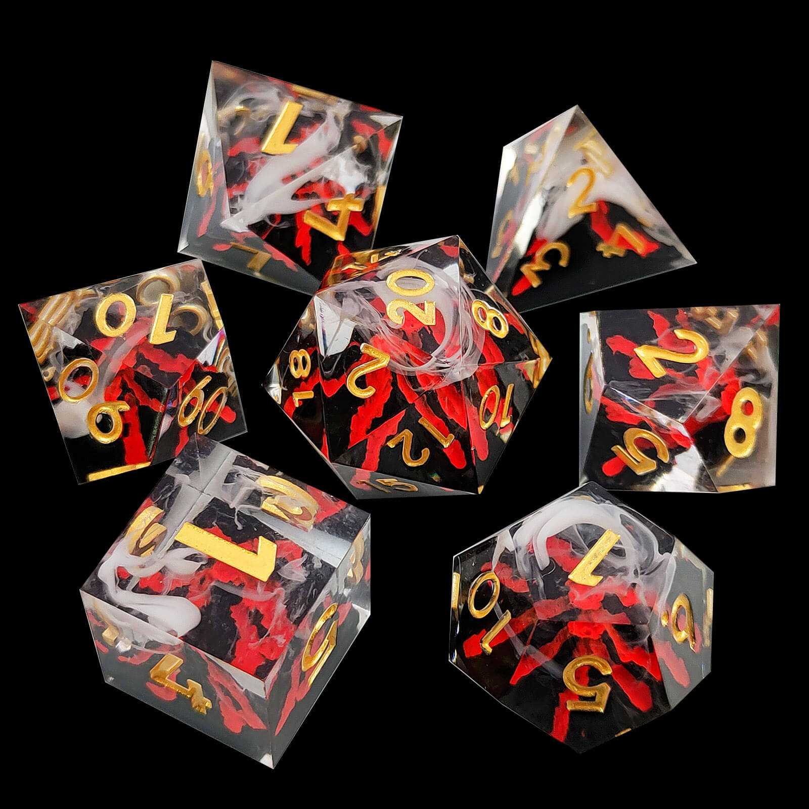 Rpg Unique 7 Polyhedral Dice Set DnD - Orange Volcano - Dice of Dragons