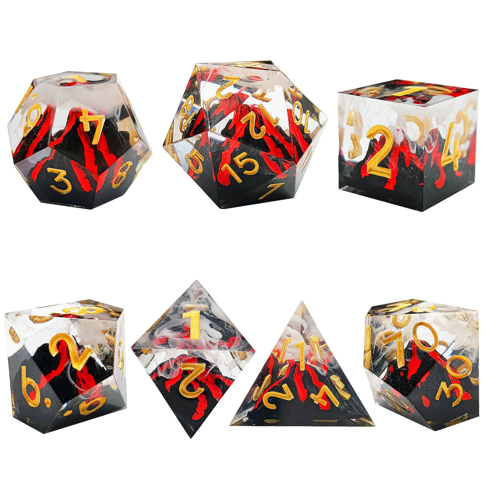 Rpg Unique 7 Polyhedral Dice Set DnD - Orange Volcano - Dice of Dragons