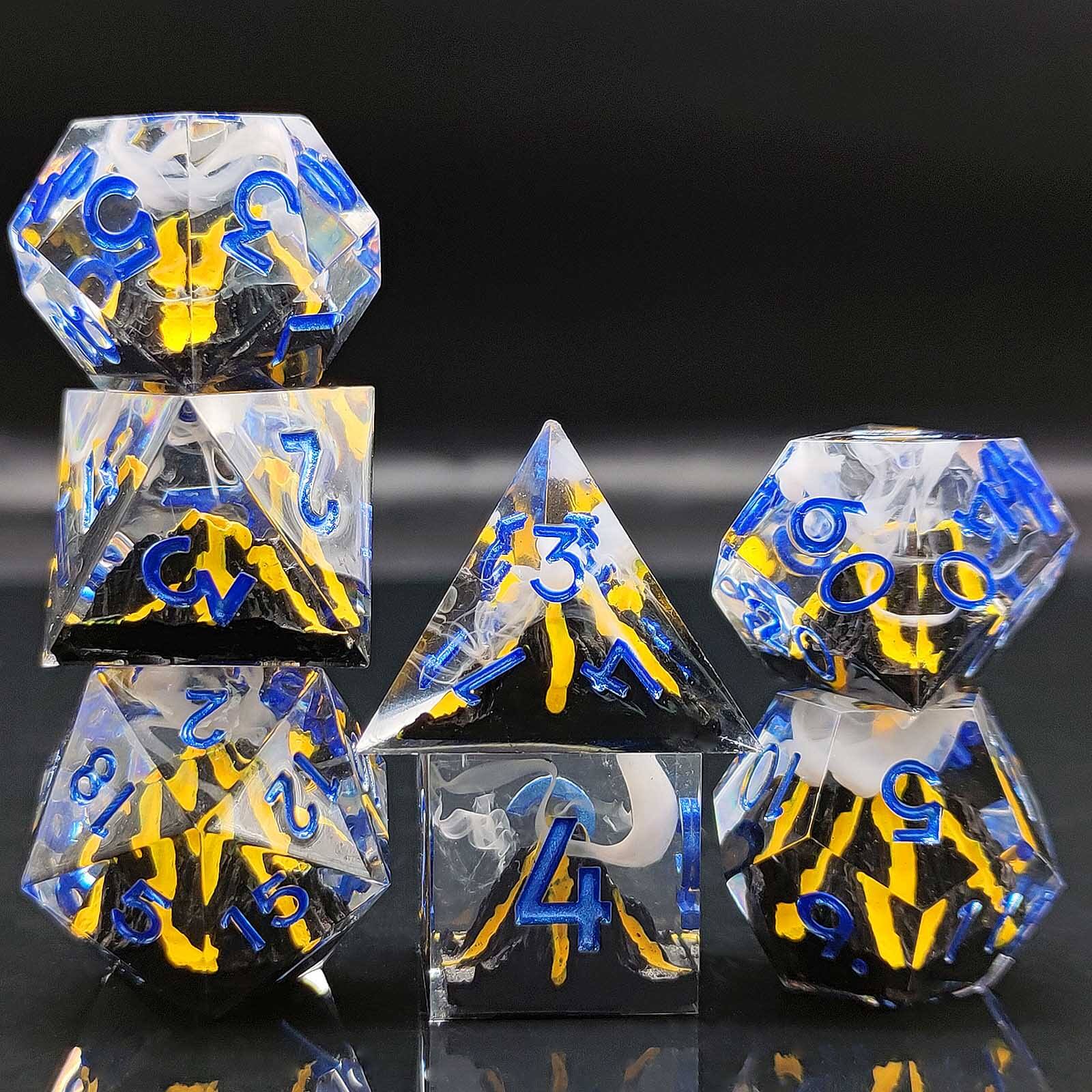 Rpg Unique 7 Polyhedral Dice Set DnD - Yellow Volcano - Dice of Dragons