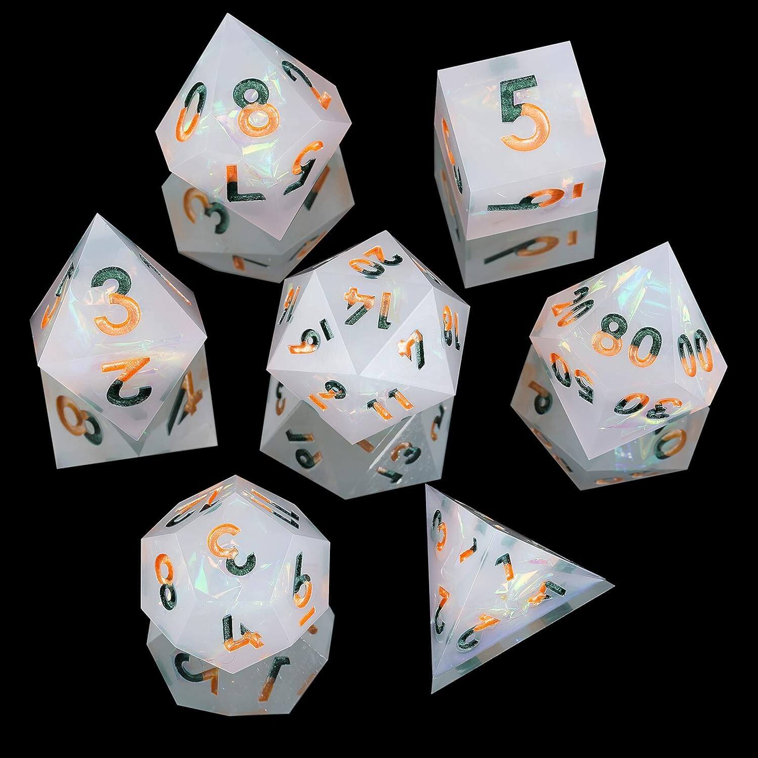 Rpg Unusual Polyhedral Sharp Edge Resin Dice Sets D&D - Opal Secrets - Dice of Dragons