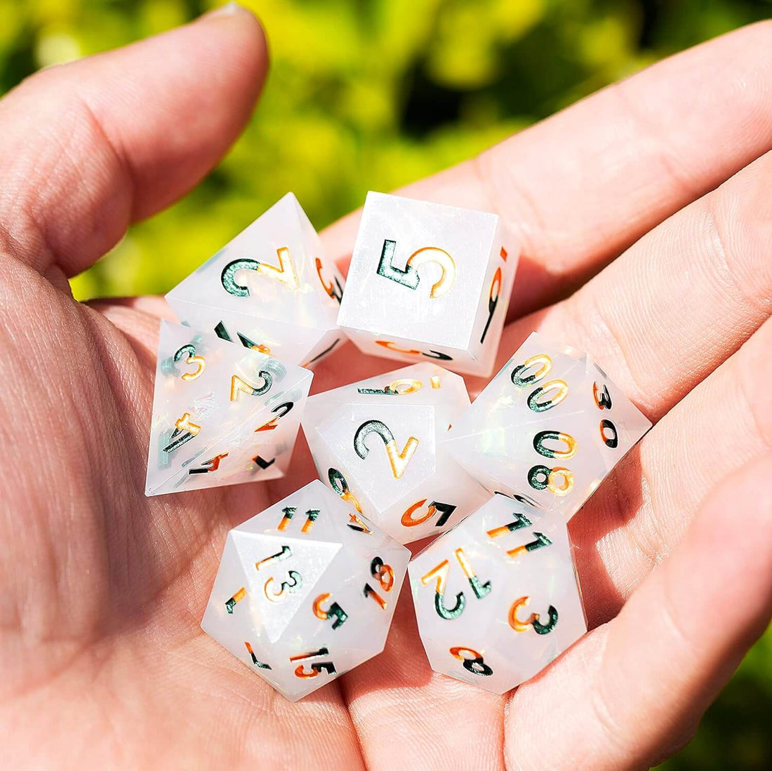 Polyhedral Sharp Edge Dice Sets D&D - Opal Secrets | Dice of Dragons
