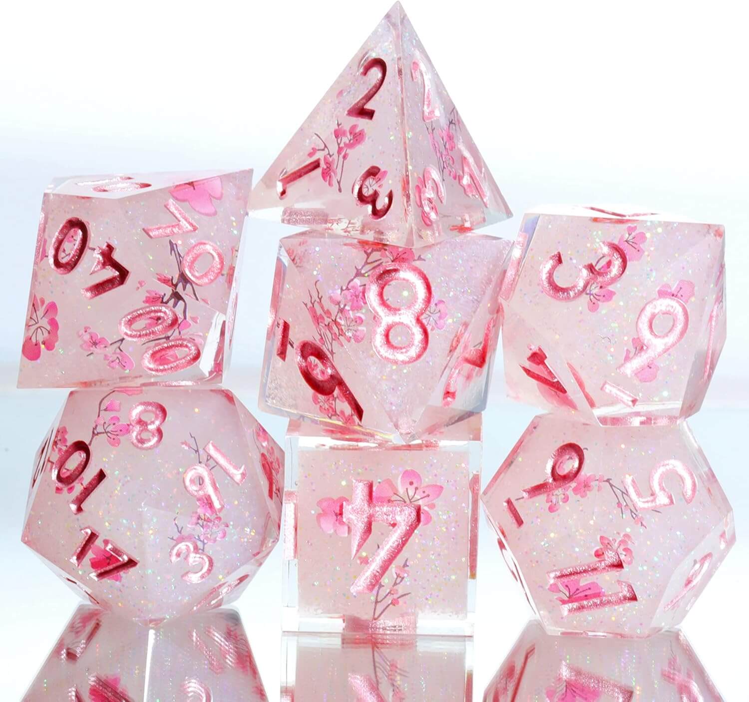 Sakura Bloom Layered Awesome Resin D and D Polyhedral Set Dice - Dice of Dragons