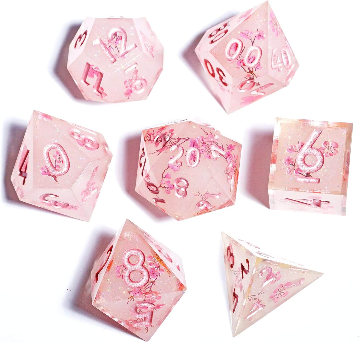 Sakura Bloom Layered Awesome Resin D and D Polyhedral Set Dice - Dice of Dragons