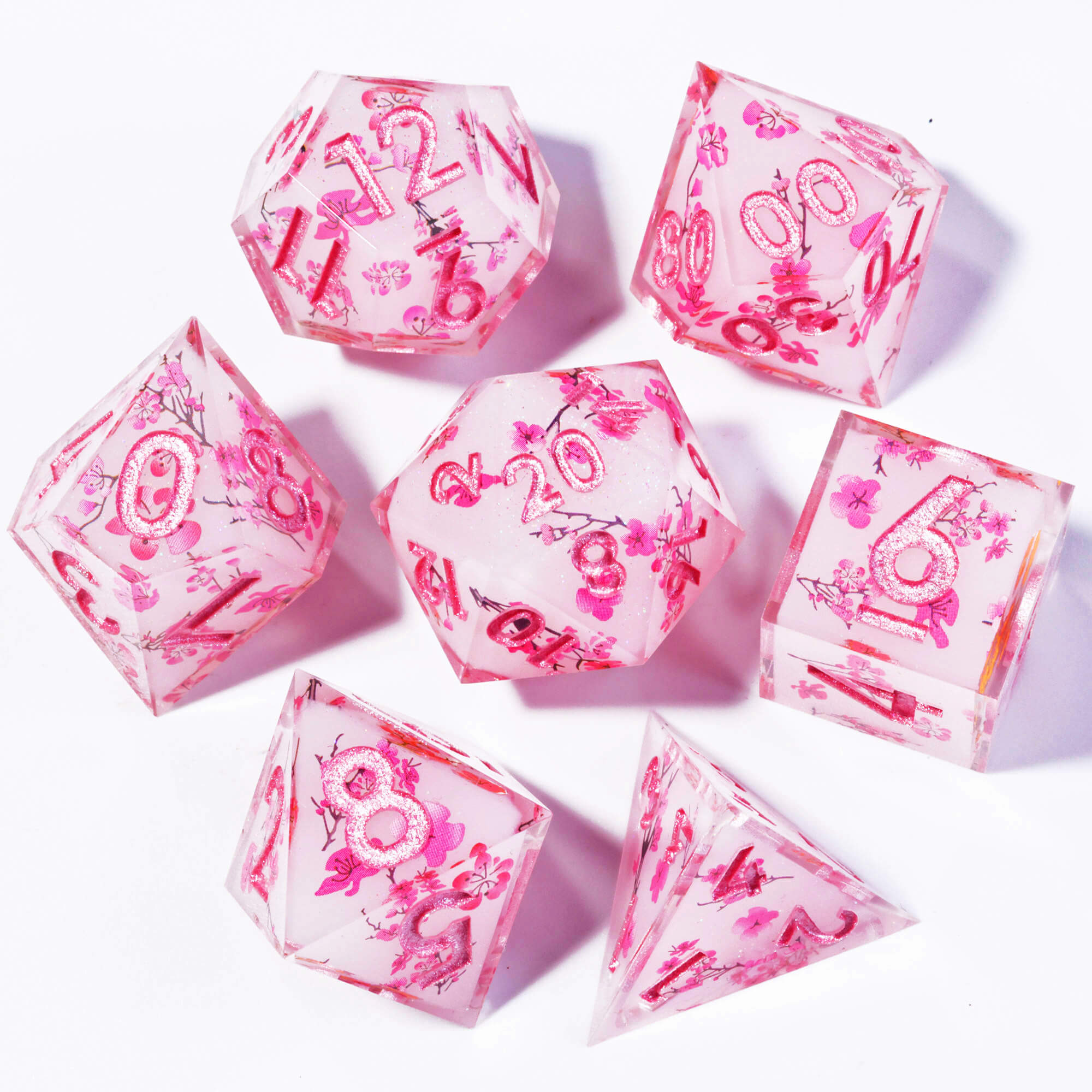 Sakura Bloom Layered Awesome Resin D and D Polyhedral Set Dice - Dice of Dragons