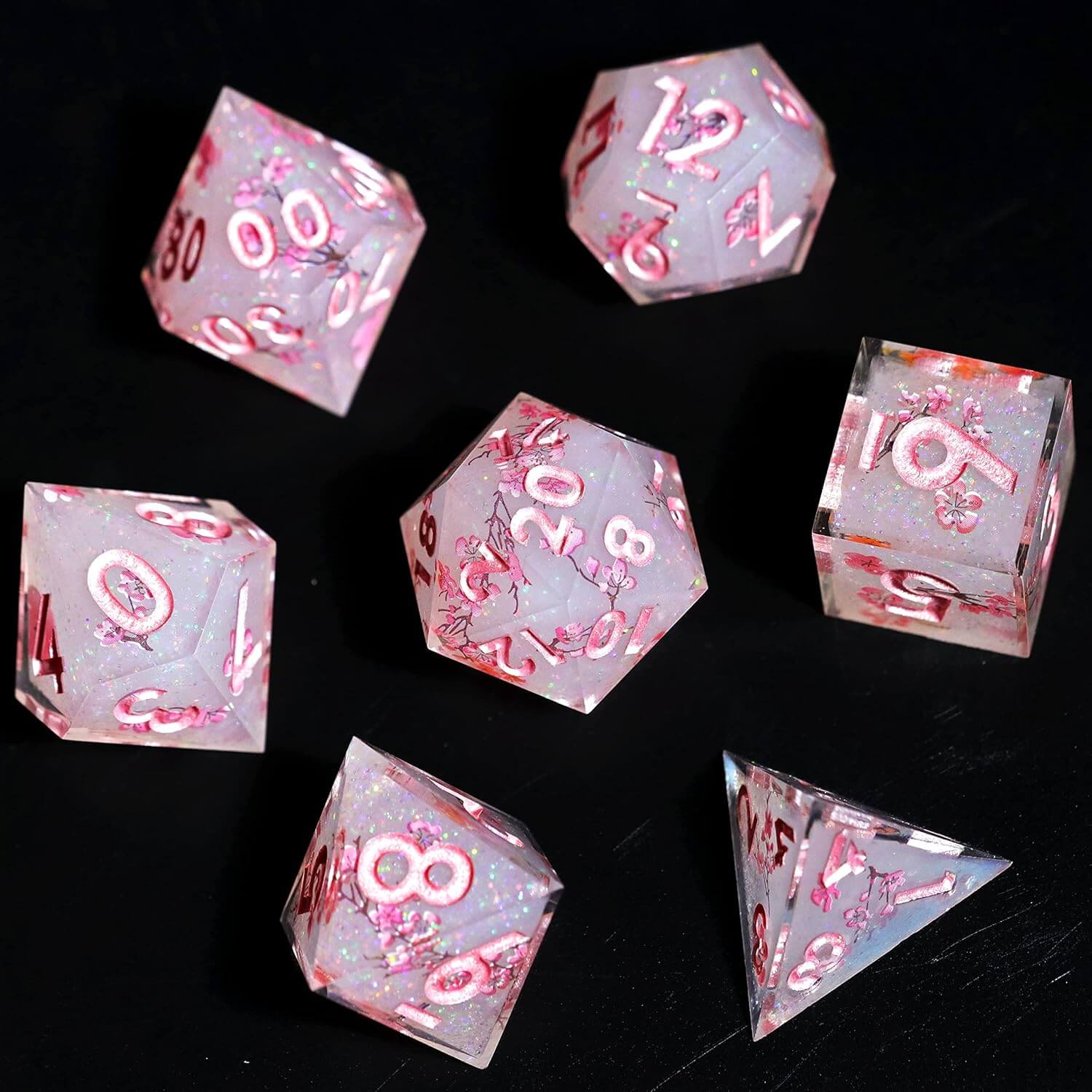 Sakura Bloom Layered Awesome Resin D and D Polyhedral Set Dice - Dice of Dragons