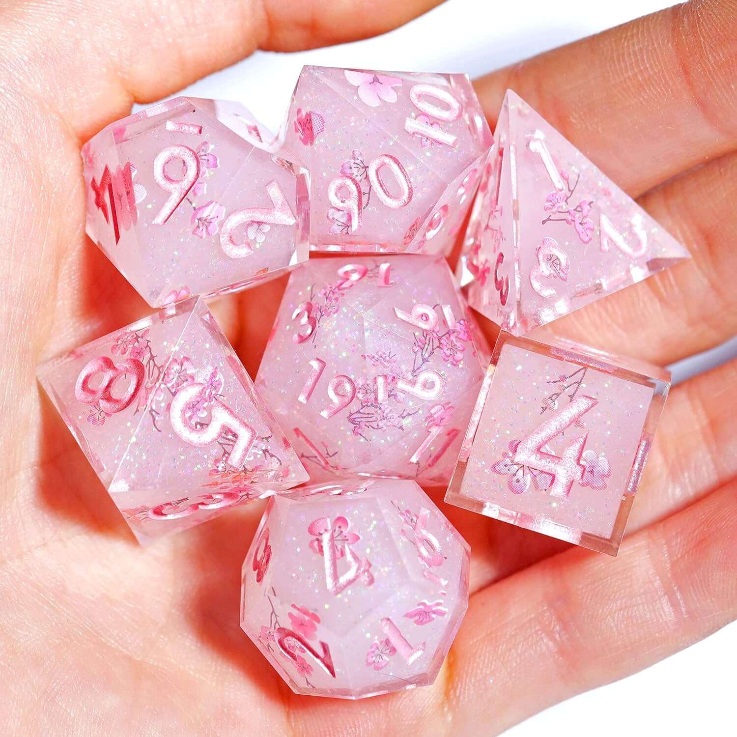 Sakura Bloom Layered Awesome Resin D and D Polyhedral Set Dice - Dice of Dragons