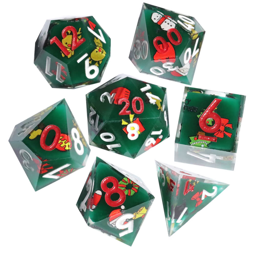 Santa Claus Layered Unusual Polyhedral Resin D&D Dice Sets - Dice of Dragons