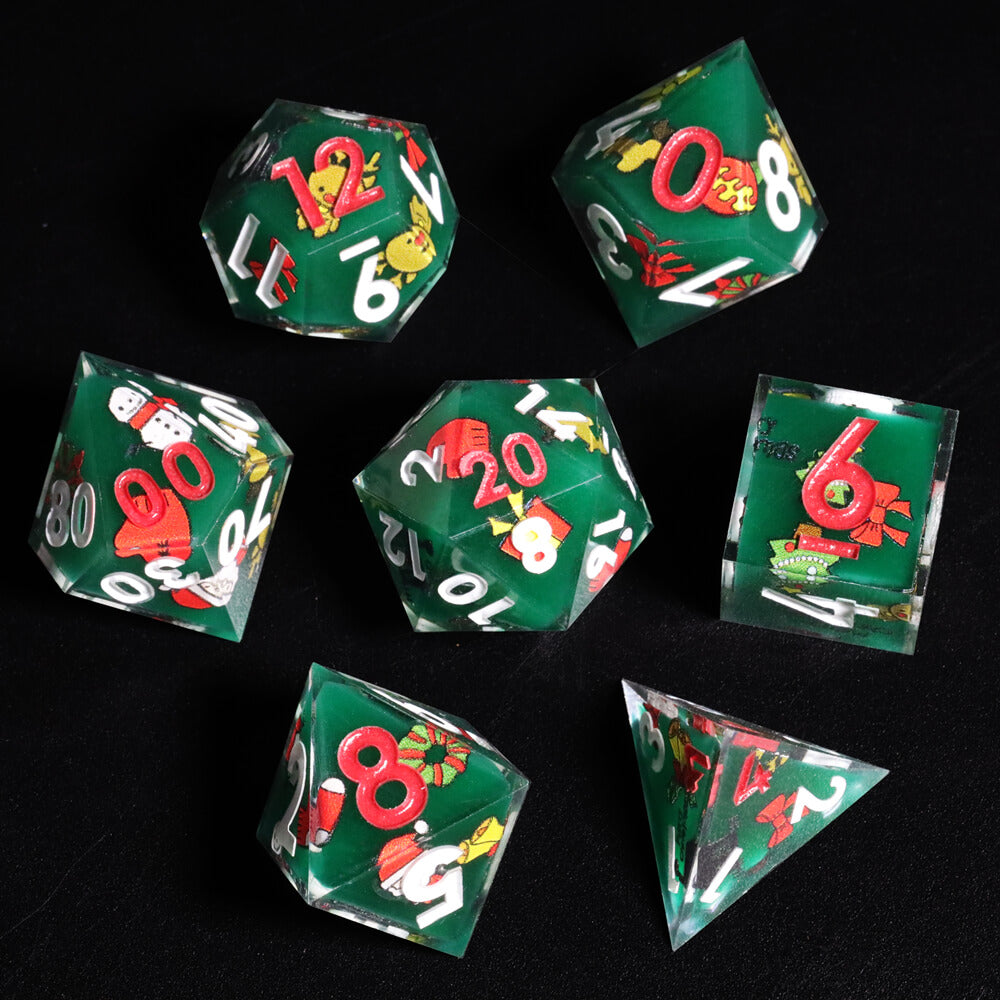 Santa Claus Layered Unusual Polyhedral Resin D&D Dice Sets - Dice of Dragons