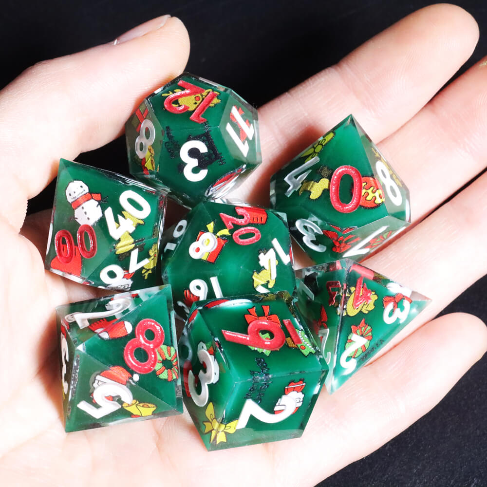 Santa Claus Layered Unusual Polyhedral Resin D&D Dice Sets - Dice of Dragons