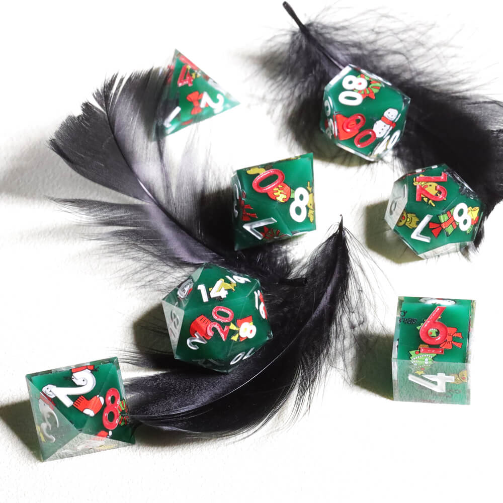 Santa Claus Layered Unusual Polyhedral Resin D&D Dice Sets - Dice of Dragons