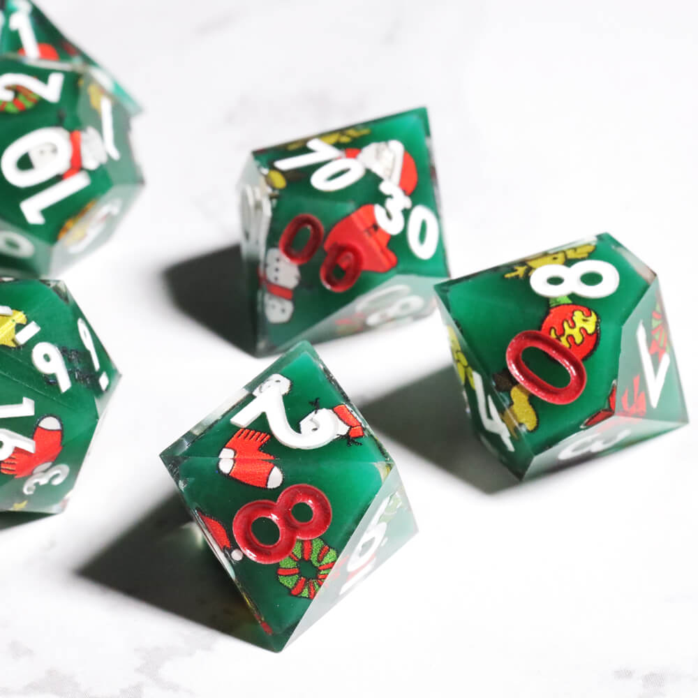 Santa Claus Layered Unusual Polyhedral Resin D&D Dice Sets - Dice of Dragons