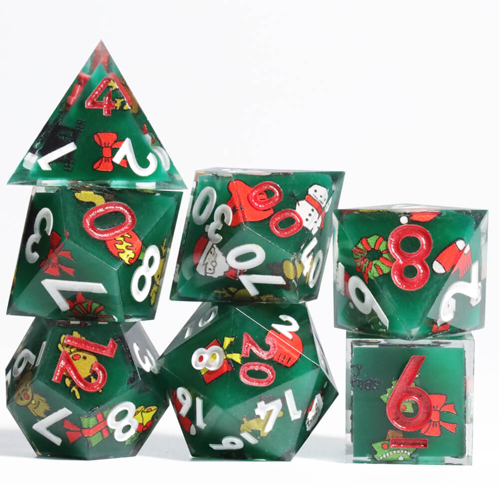 Santa Claus Layered Unusual Polyhedral Resin D&D Dice Sets - Dice of Dragons