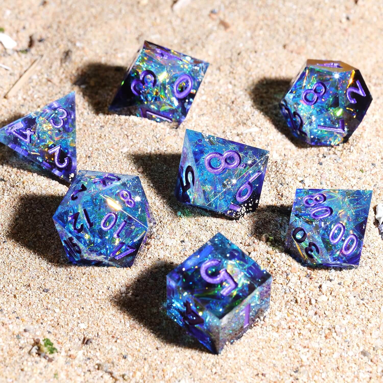 Sapphire Polyhedral Resin 7-Piece Dice Set for D&D - Dice of Dragons