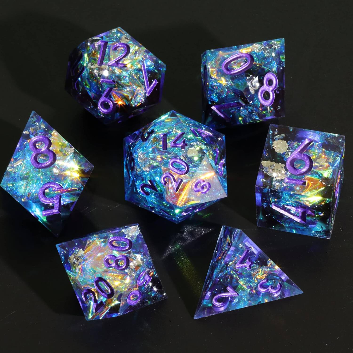 Sapphire Polyhedral Resin 7-Piece Dice Set for D&D - Dice of Dragons