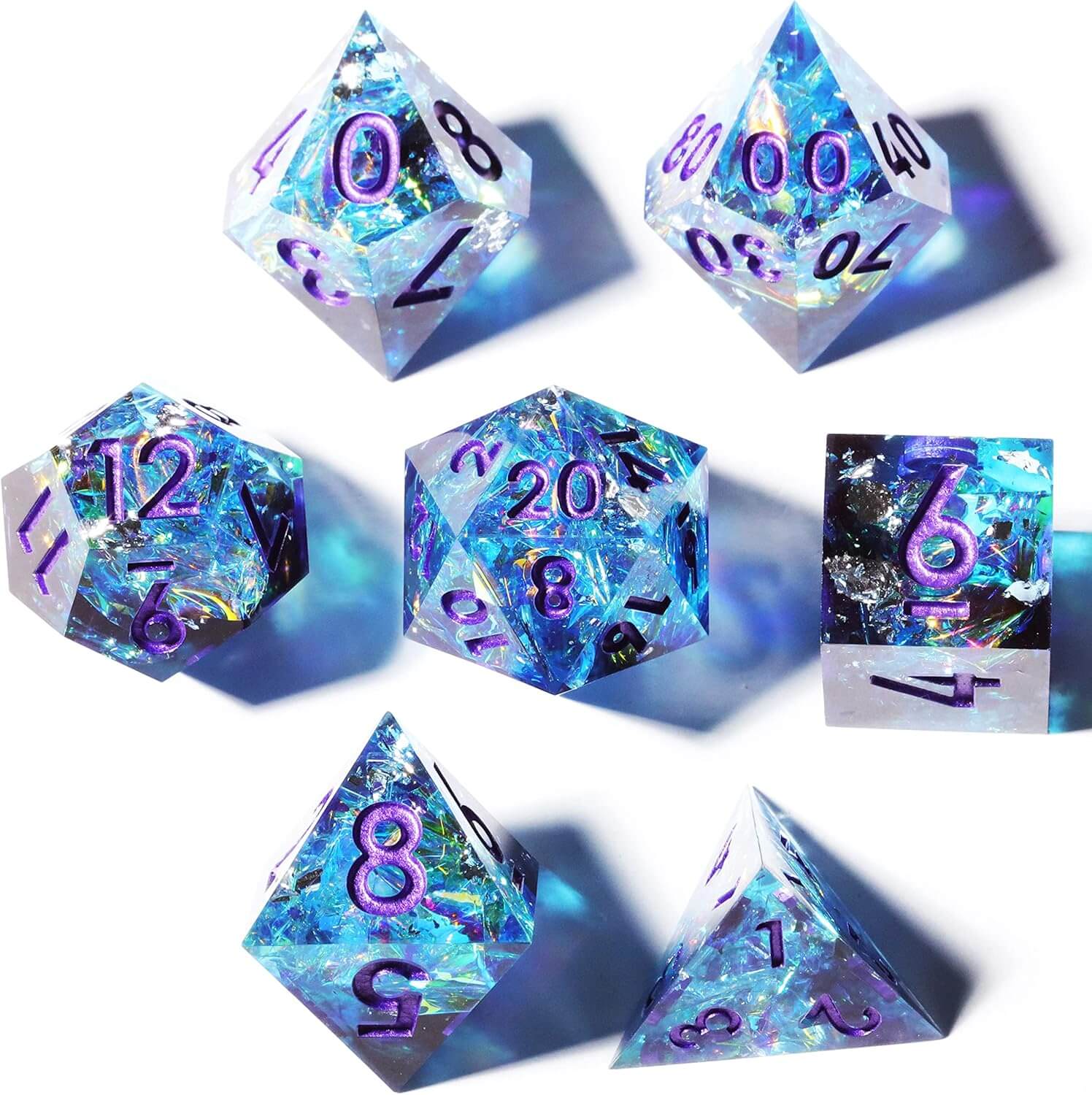 Sapphire Polyhedral Resin 7-Piece Dice Set for D&D - Dice of Dragons