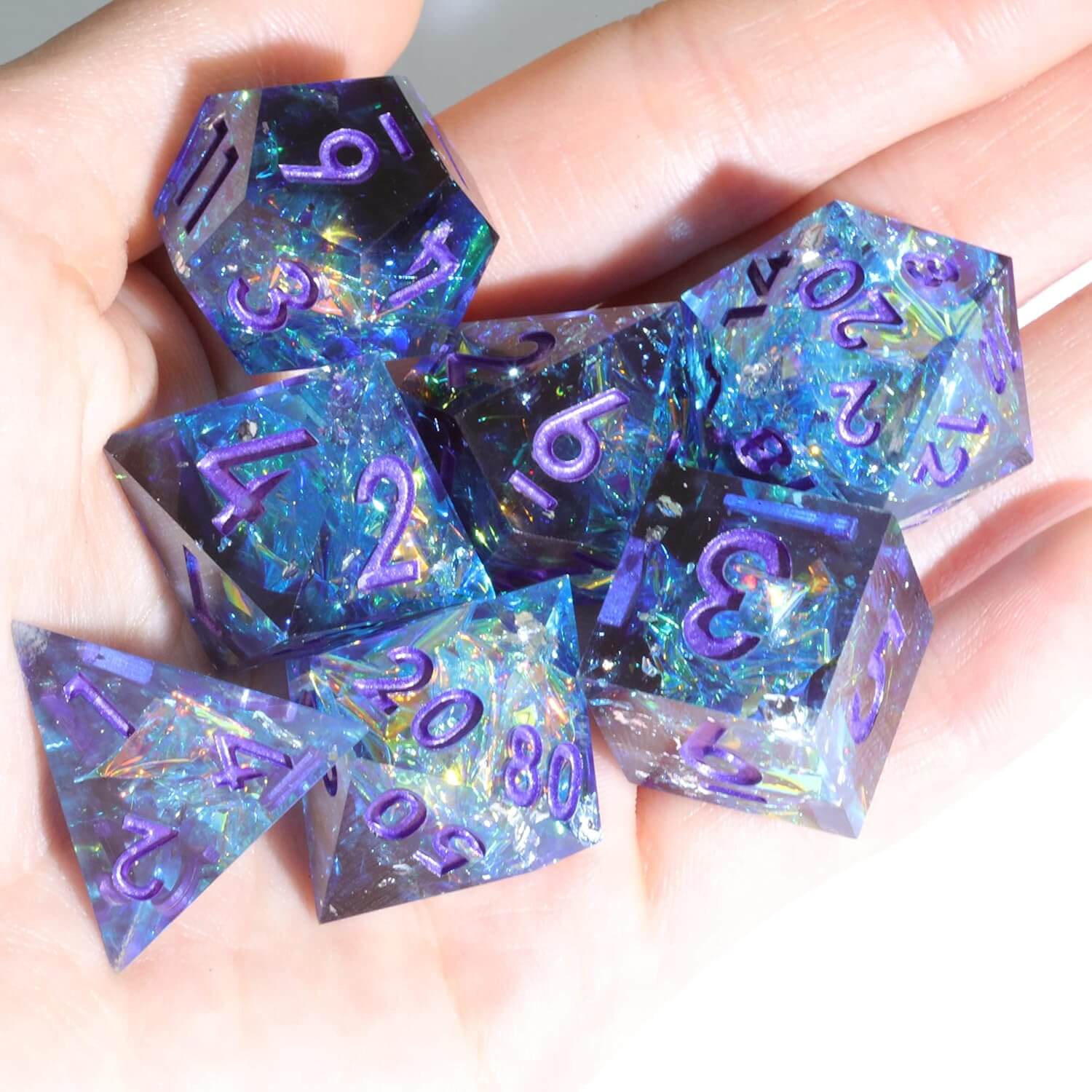 Sapphire Polyhedral Resin 7-Piece Dice Set for D&D - Dice of Dragons