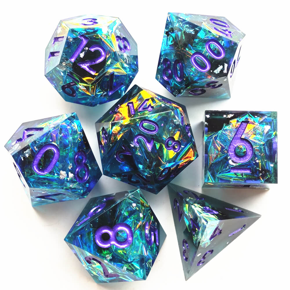 Sapphire Polyhedral Resin 7-Piece Dice Set for D&D - Dice of Dragons