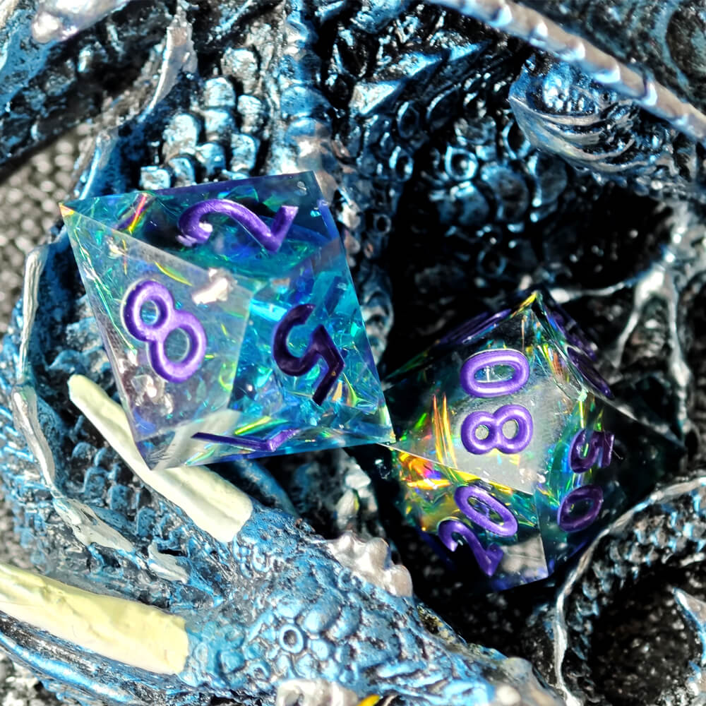 Sapphire Polyhedral Resin 7-Piece Dice Set for D&D - Dice of Dragons