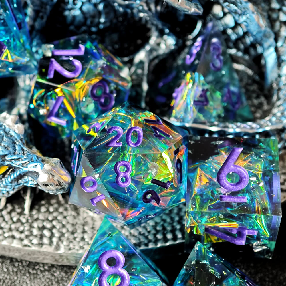 Sapphire Polyhedral Resin 7-Piece Dice Set for D&D - Dice of Dragons