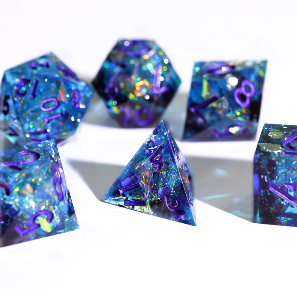 Sapphire Polyhedral Resin 7-Piece Dice Set for D&D - Dice of Dragons