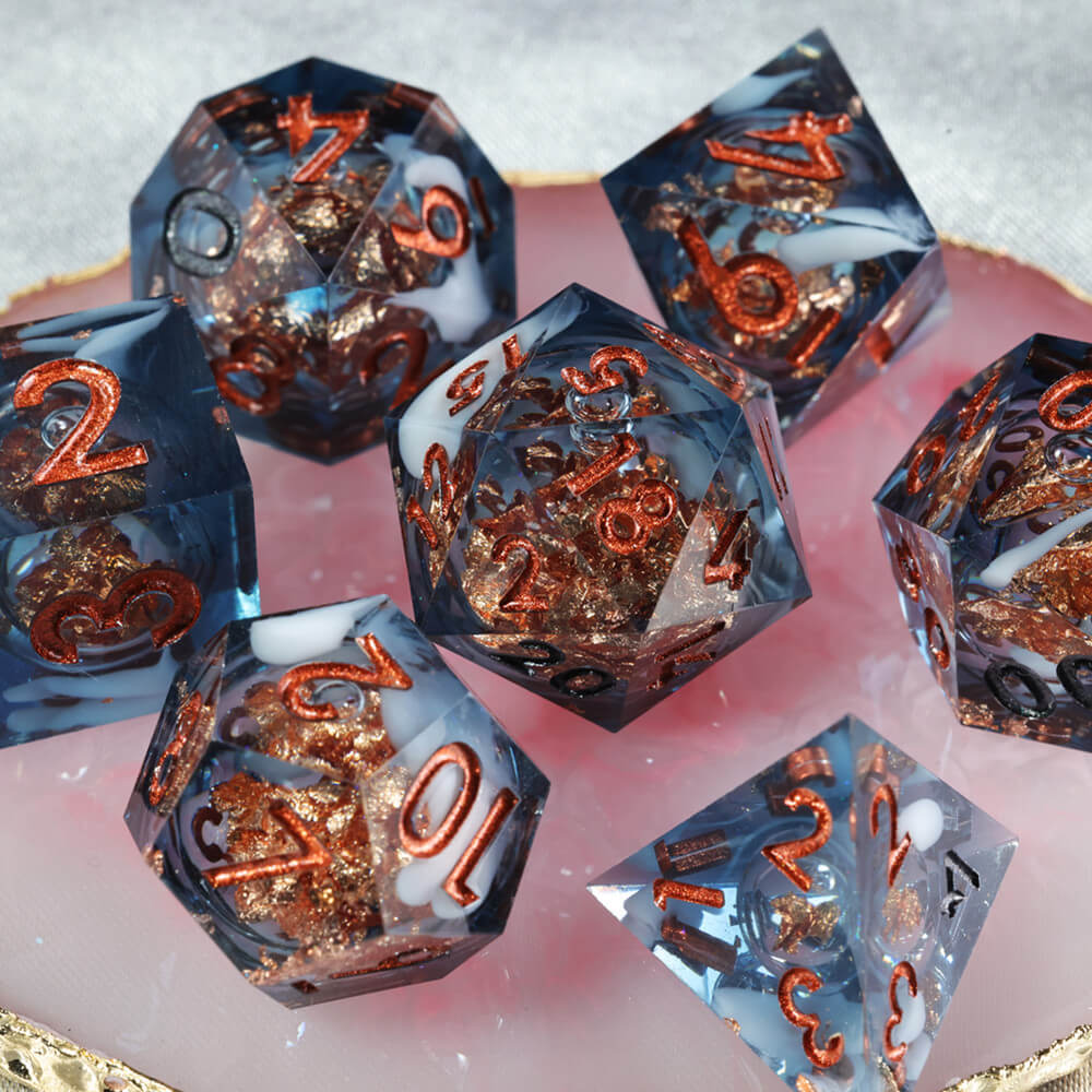 Sea Treasures Resin Polyhedral D and D Liquid Core Dice Set - Dice of Dragons