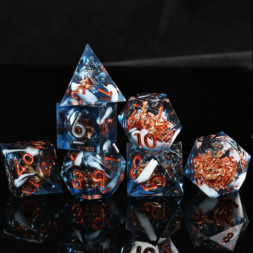 Sea Treasures Resin Polyhedral D and D Liquid Core Dice Set - Dice of Dragons