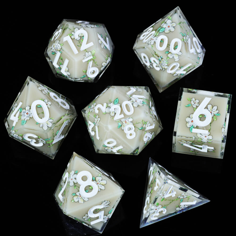 Secret Love 7-Piece Sharp Edge Polyhedral Resin D&D Dice Set - Dice of Dragons