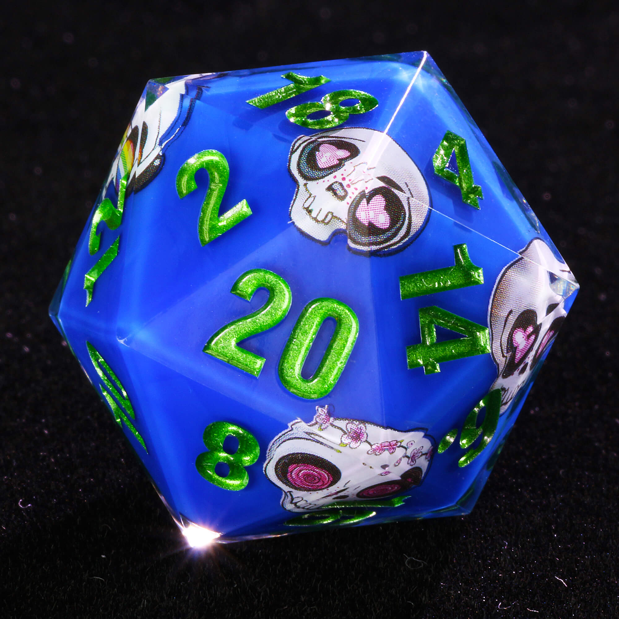 Seven Polyhedral Resin D&D Dice Set Skull Blue - Dice of Dragons