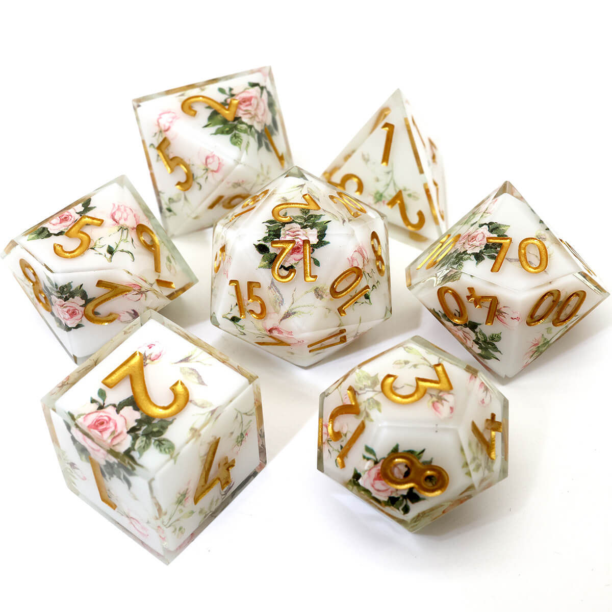 Sharp Edge 7-Piece Layered Flower DND Dice Set - Dice of Dragons