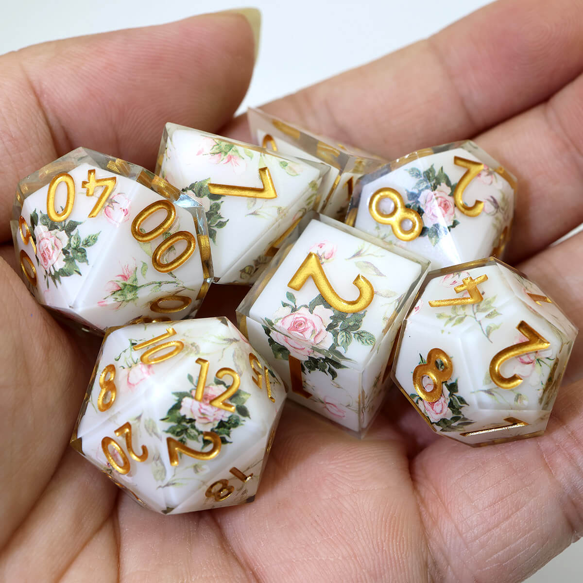 Sharp Edge 7-Piece Layered Flower DND Dice Set - Dice of Dragons