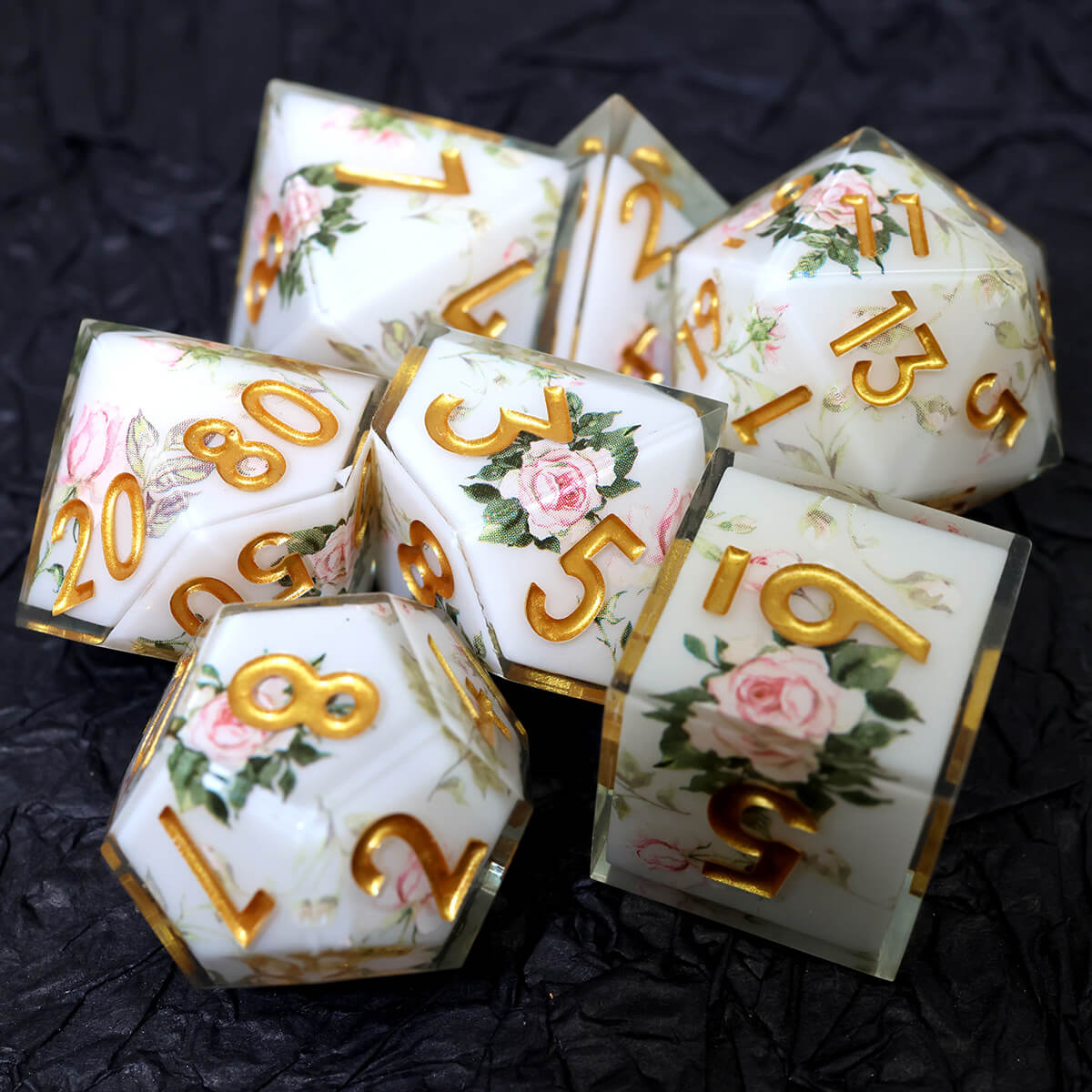 Sharp Edge 7-Piece Layered Flower DND Dice Set - Dice of Dragons