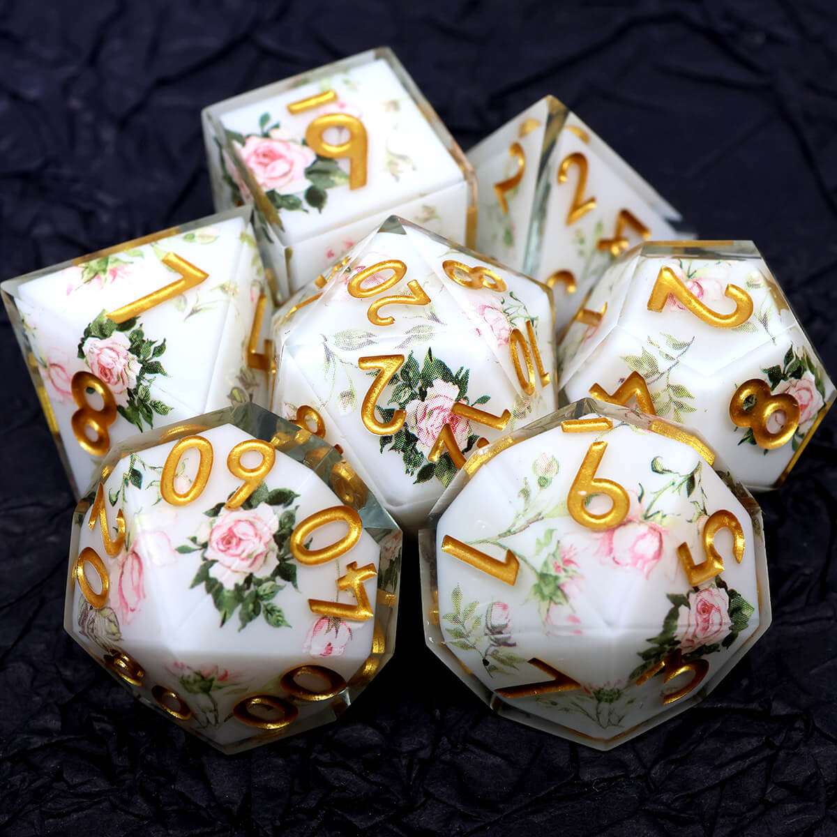 Sharp Edge 7-Piece Layered Flower DND Dice Set - Dice of Dragons