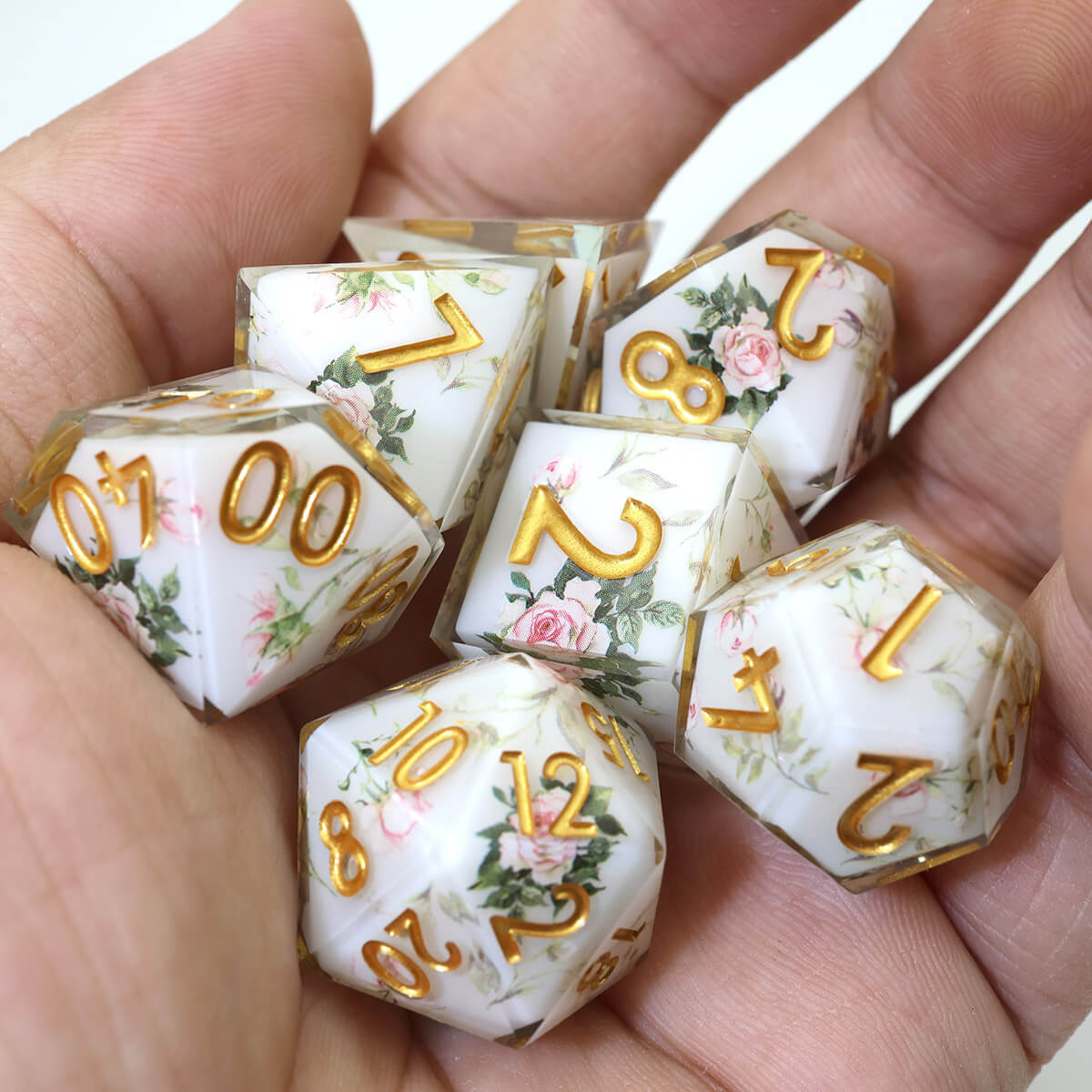 Sharp Edge 7-Piece Layered Flower DND Dice Set - Dice of Dragons