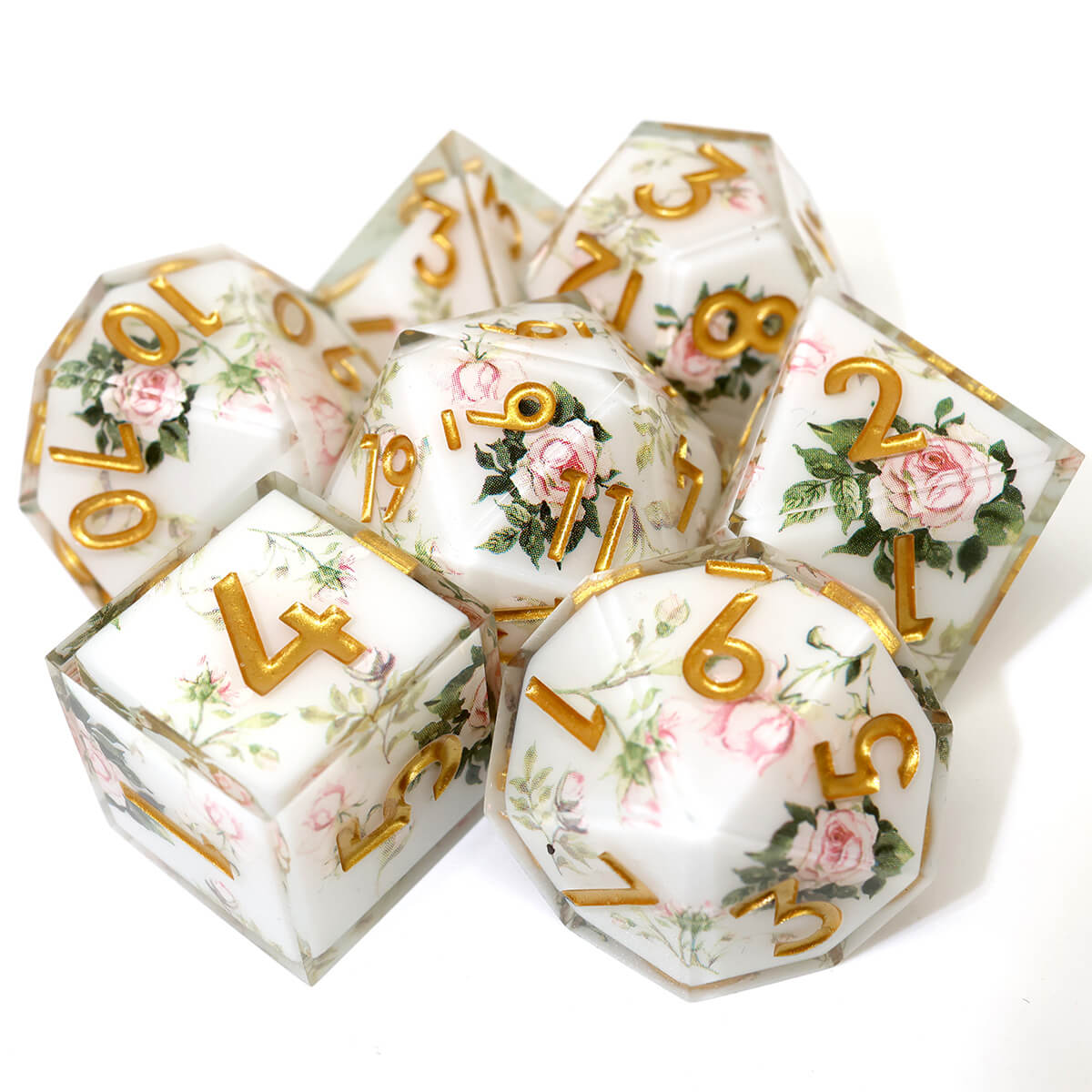 Sharp Edge 7-Piece Layered Flower DND Dice Set - Dice of Dragons