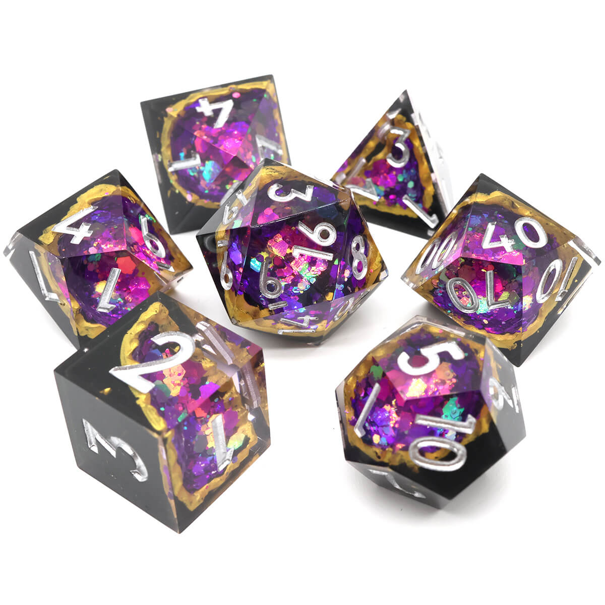 Sharp Edge 7-Piece Purple Geode DND Dice Set - Dice of Dragons