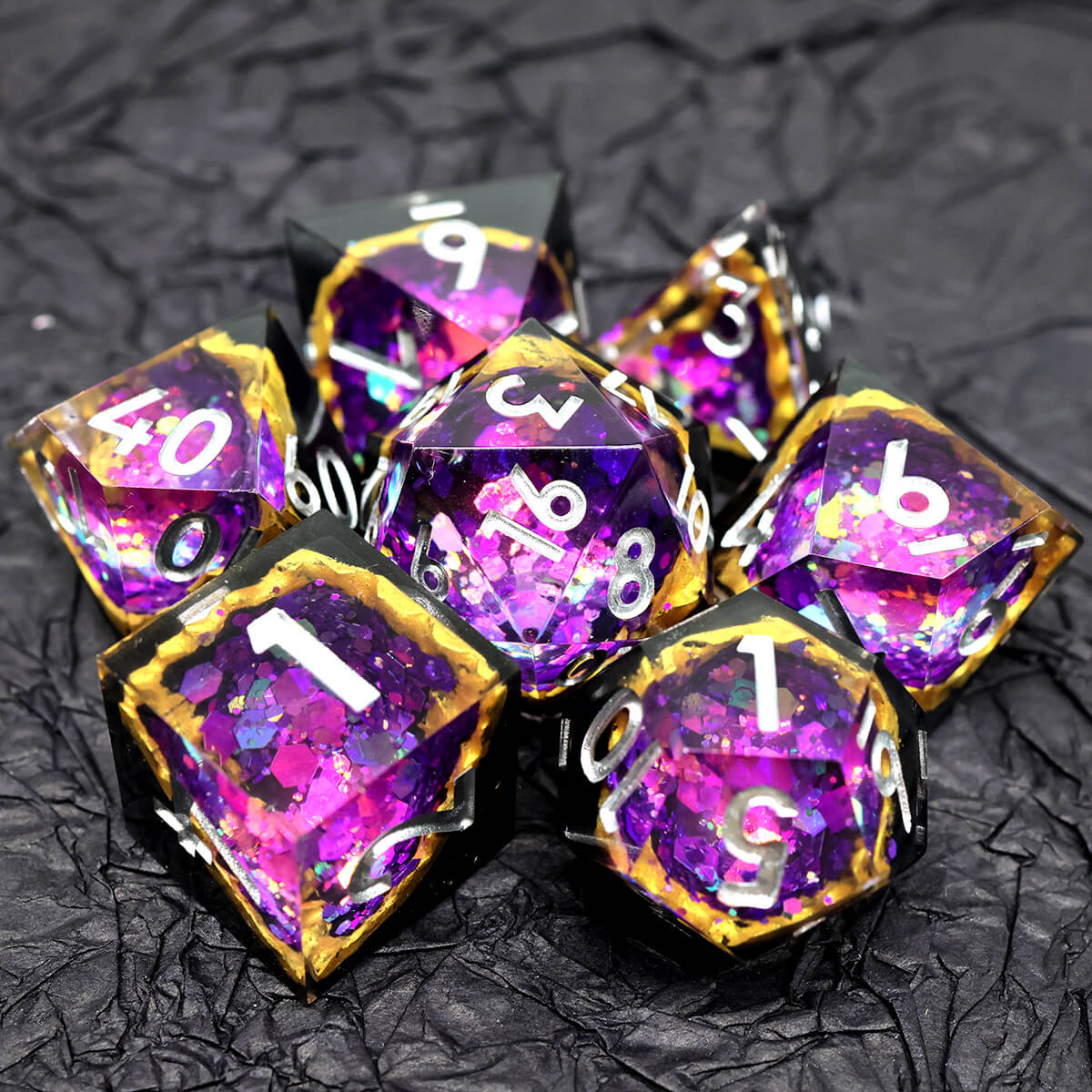 Sharp Edge 7-Piece Purple Geode DND Dice Set - Dice of Dragons